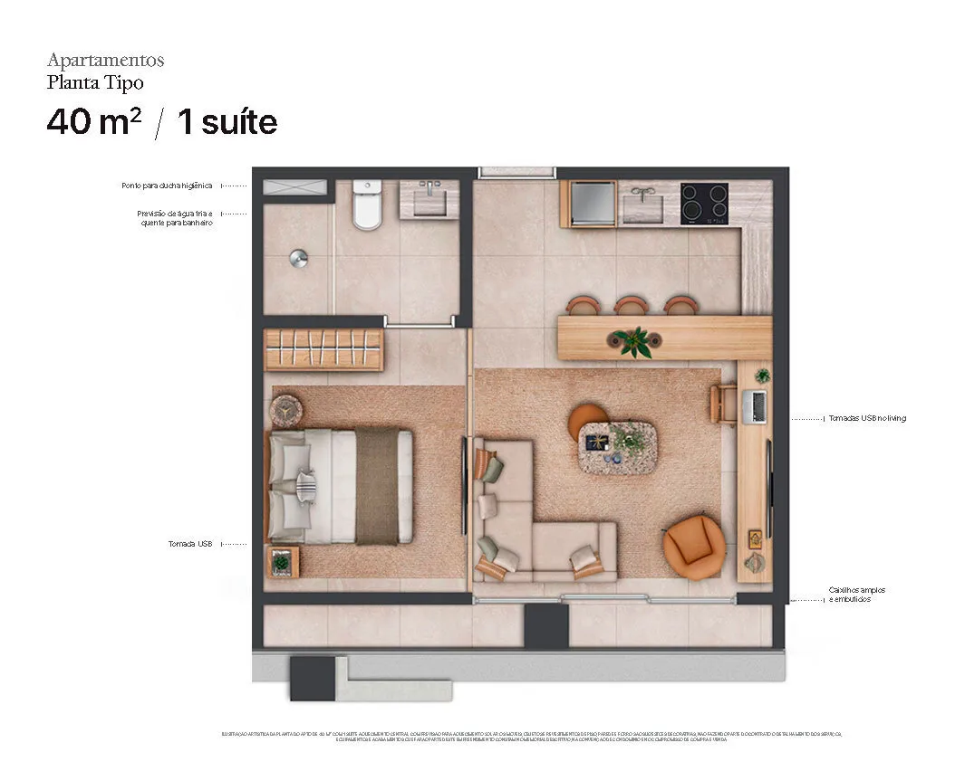 Planta do J329 Itaim em Itaim Bibi — 1 dormitório – 40 m²