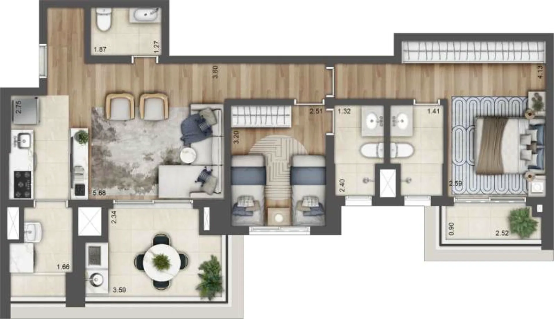 Planta do Jardins da Hípica em Santo Amaro — 2 dormitórios, 84 m² (opção)