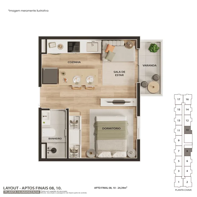 Planta do Jardins de Leiria em Itaquera — studio de 24,39 m²