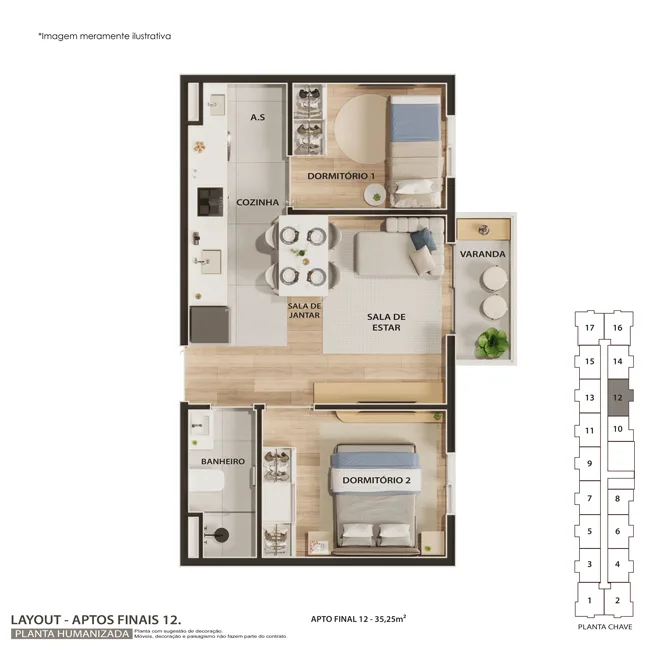 Planta do Jardins de Leiria em Itaquera — 2 dormitórios, 35,25 m²