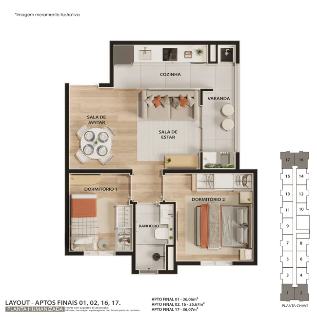Planta do Jardins de Leiria em Itaquera — 2 dormitórios, 35,67 m²