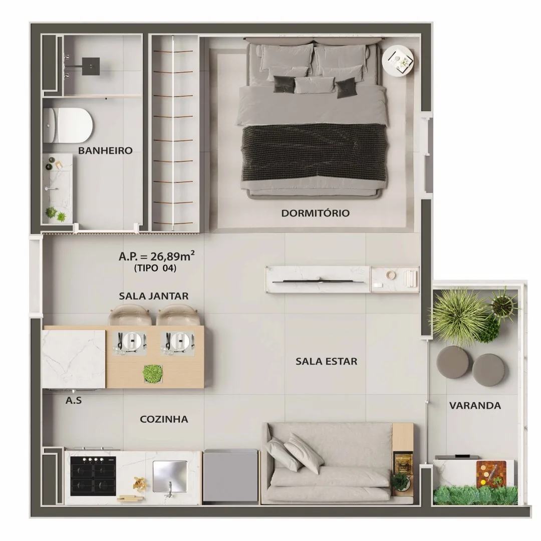 Planta do Jardins de Mafra em Itaquera — 1 dorm. 26,89 m² studio