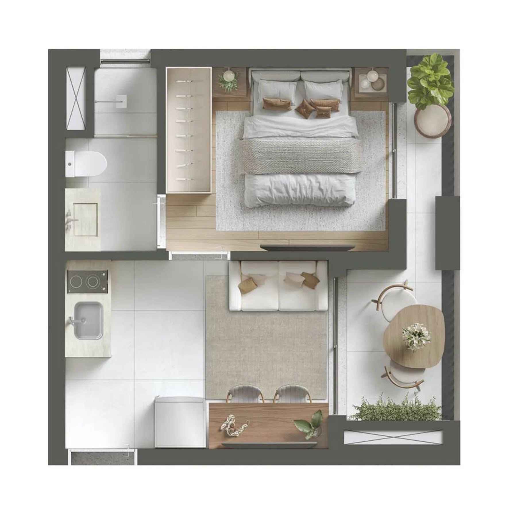 Planta do JNCQUOI em Paraíso — 1 dormitório – 27,64 m²