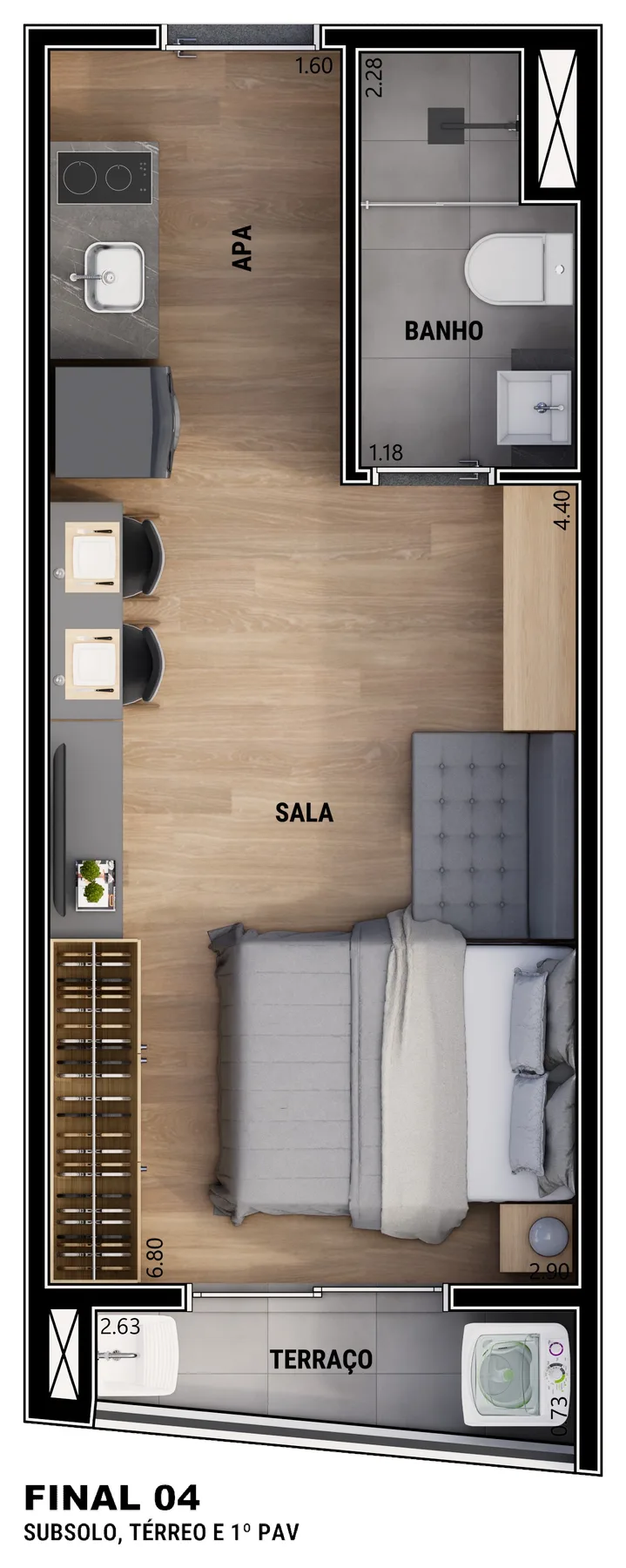 Planta do Joy Vila Mariana em Vila Mariana — studio de 24,14 m²
