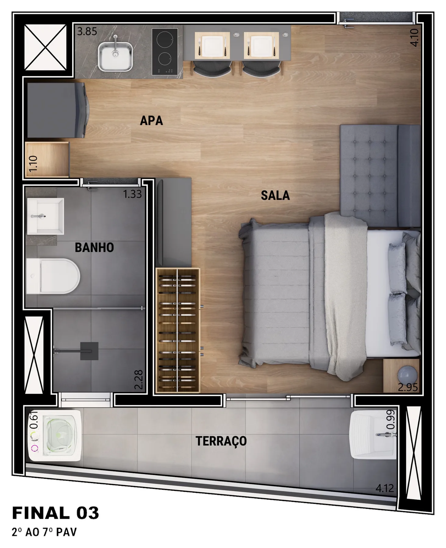 Planta do Joy Vila Mariana em Vila Mariana — studio de 24,26 m²