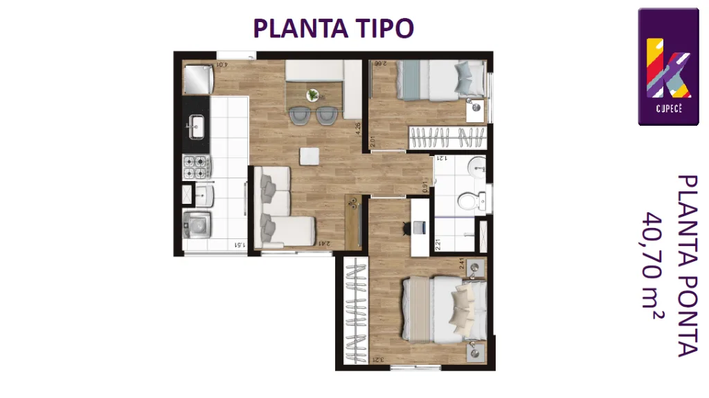 Planta do K Cupecê em Cupecê — 2 dormitórios, 40,70 m²