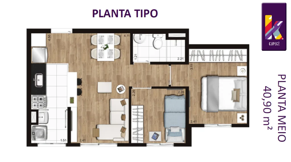 Planta do K Cupecê em Cupecê — 2 dormitórios, 40,90 m²
