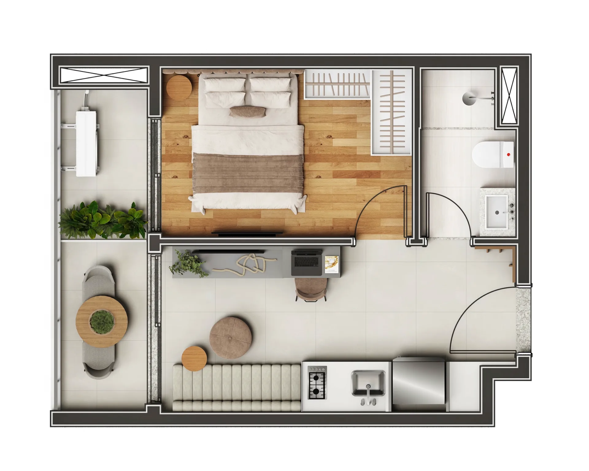 Planta do Kami em Saúde — 1 dormitório – 32 m²