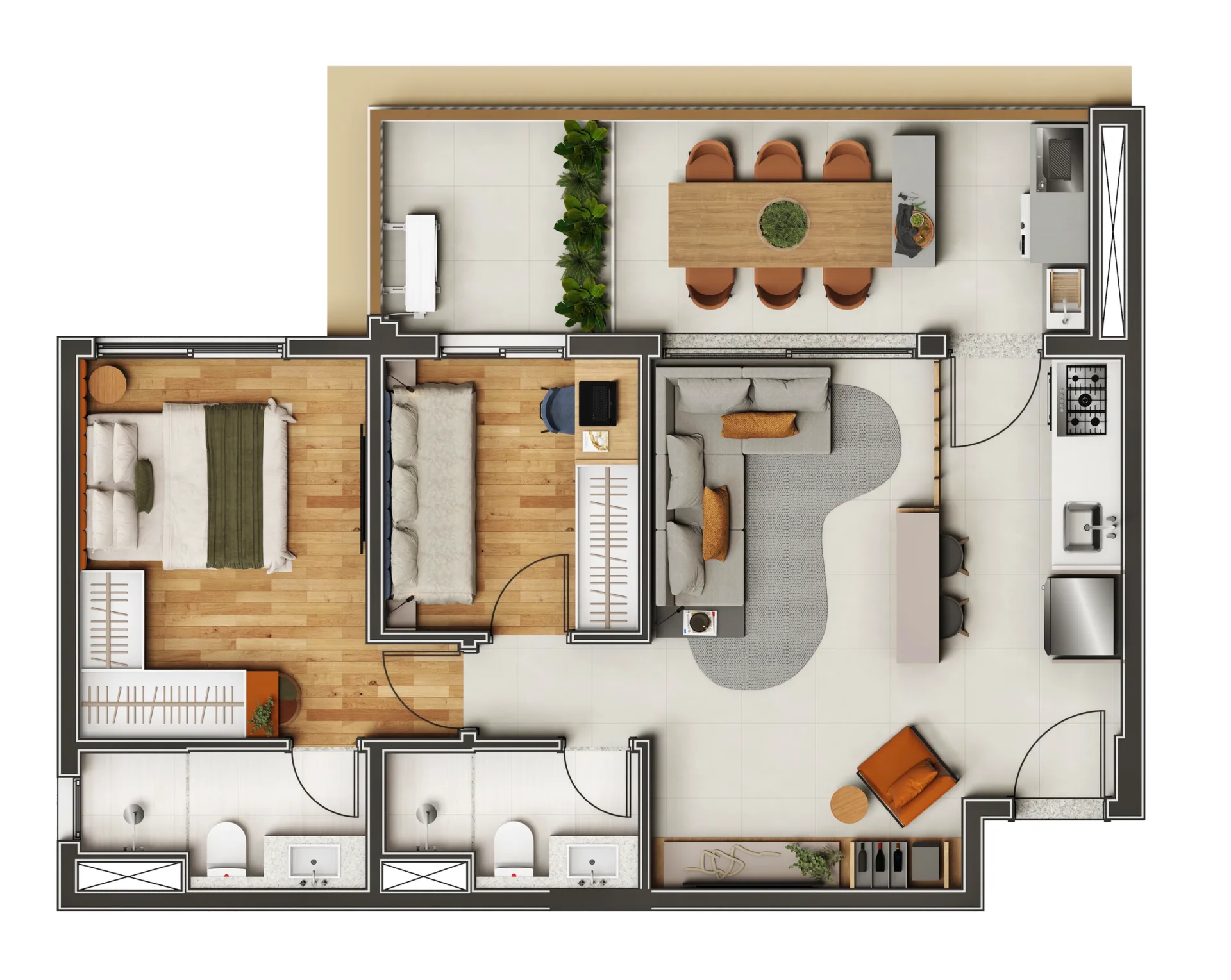 Planta do Kami em Saúde — 2 dormitórios – 64 m²
