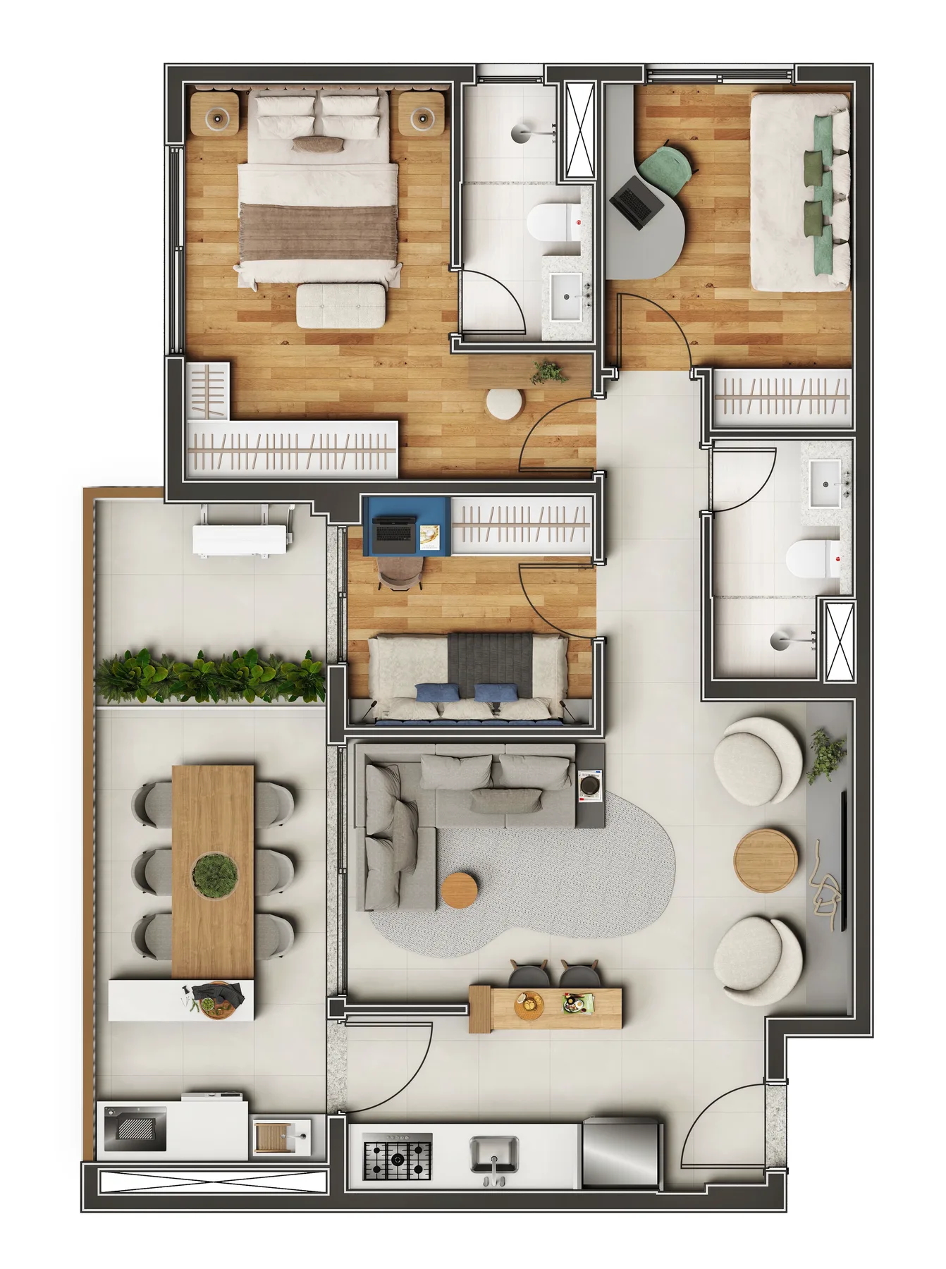 Planta do Kami em Saúde — 3 dormitórios – 79 m²