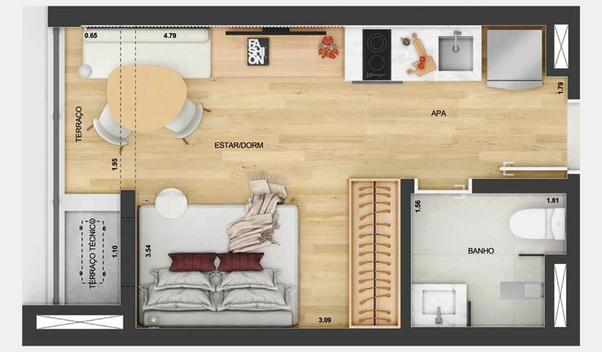 Planta do Kaslik Ibirapuera em Vila Mariana — studio de 22 m²