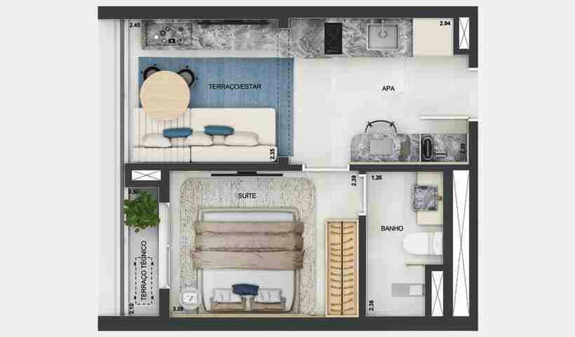 Planta do Kaslik Ibirapuera em Vila Mariana — 1 dormitório, 27 m²