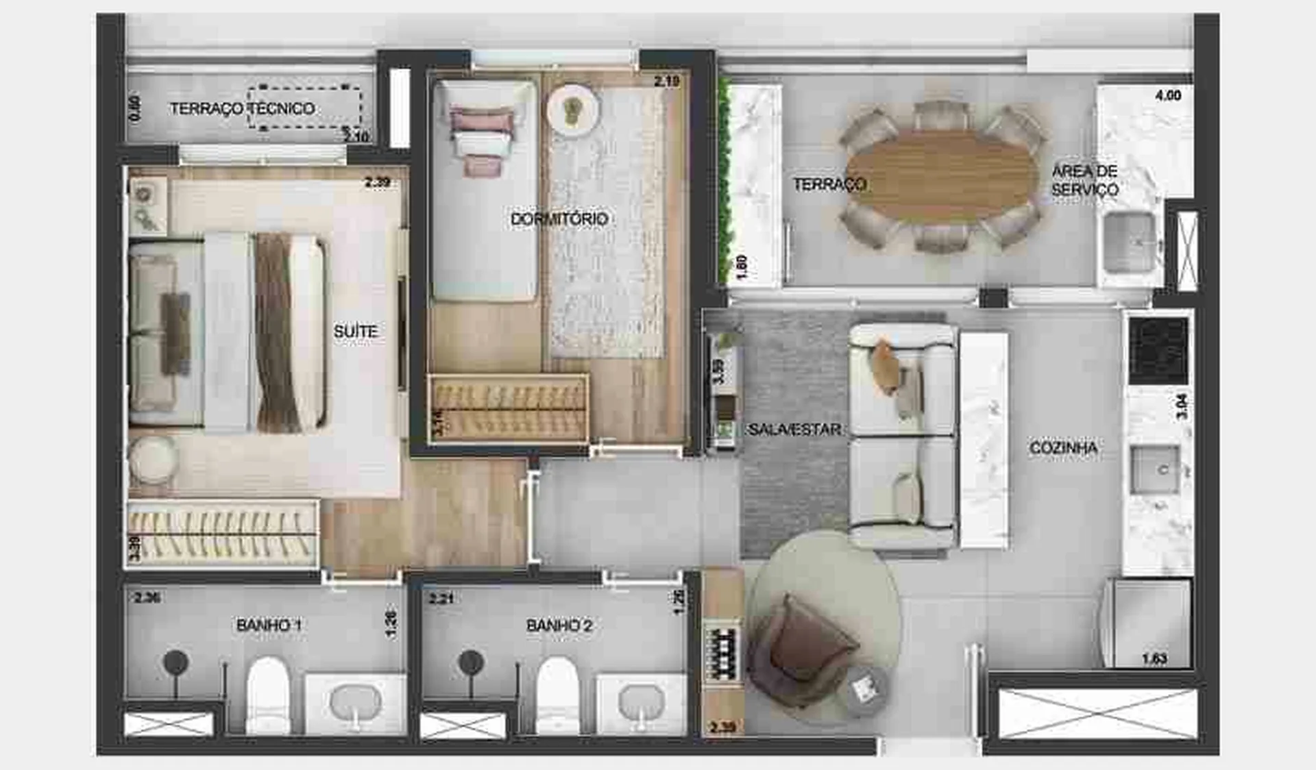 Planta do Kaslik Ibirapuera em Vila Mariana — 2 dormitórios, 51 m²