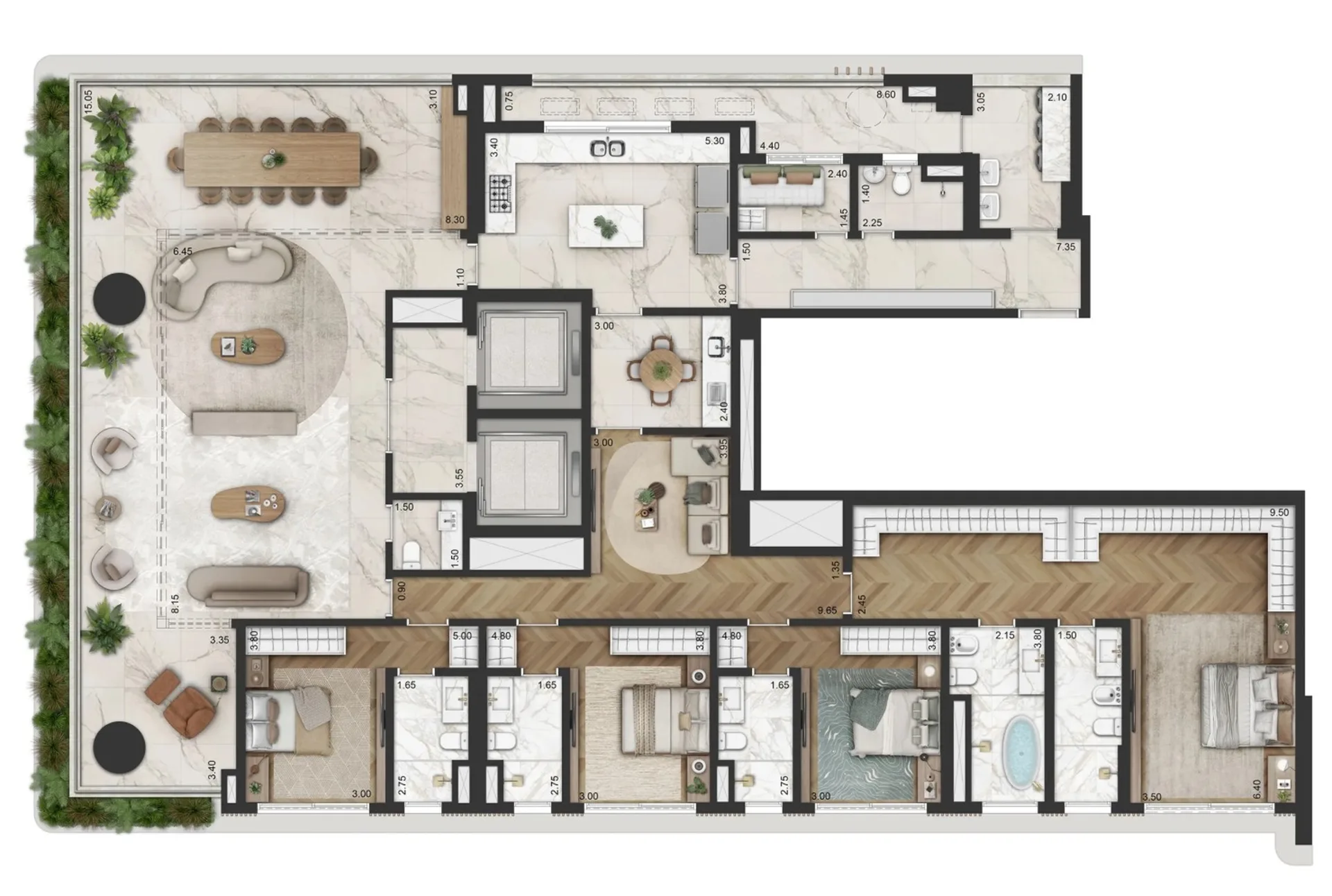 Planta do La Galerie Moema em Moema — 4 dormitórios, 345 m²