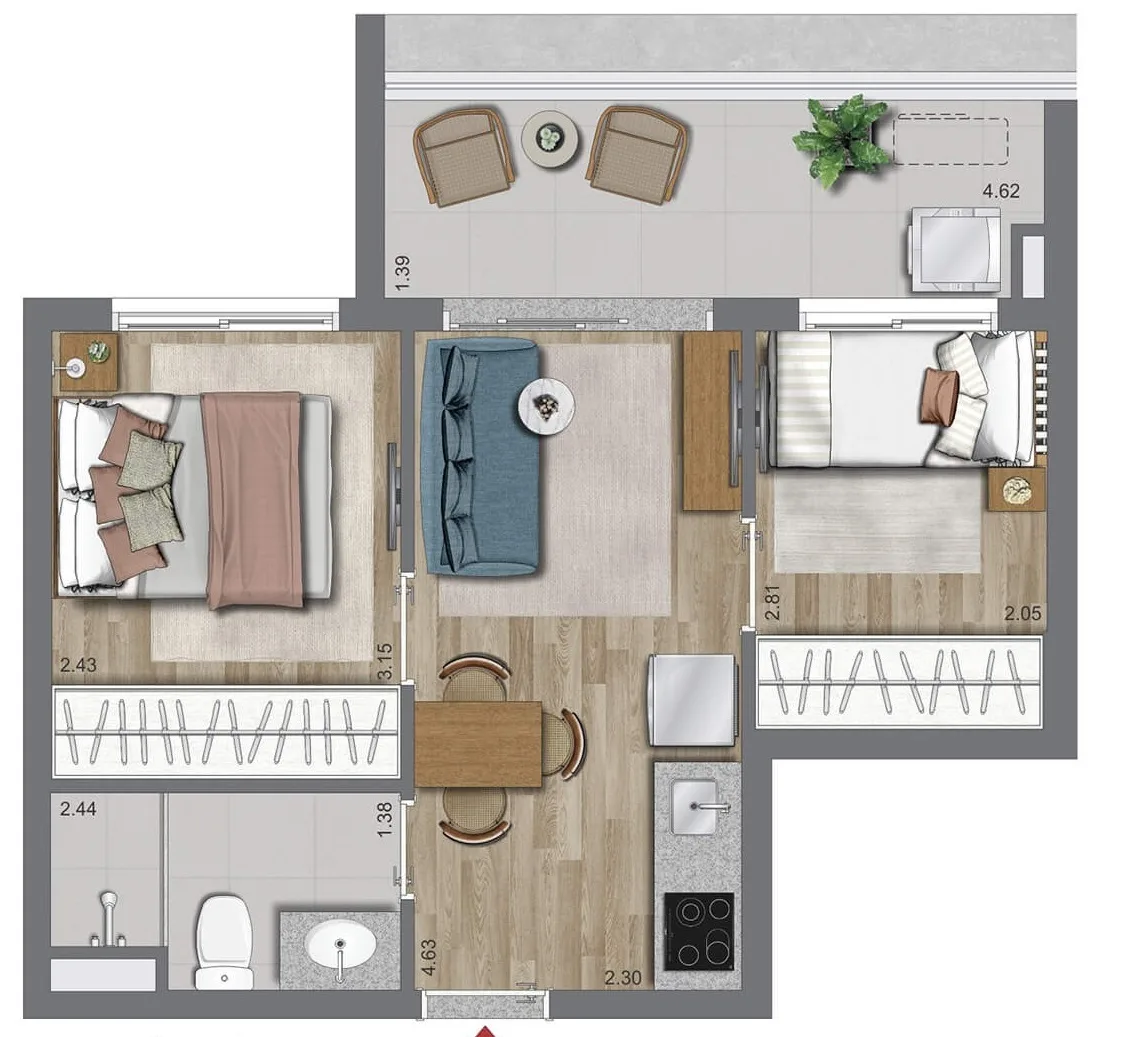 Planta do La Vida Estilo Barroco em Brooklin — 2 dormitórios, 41 m²