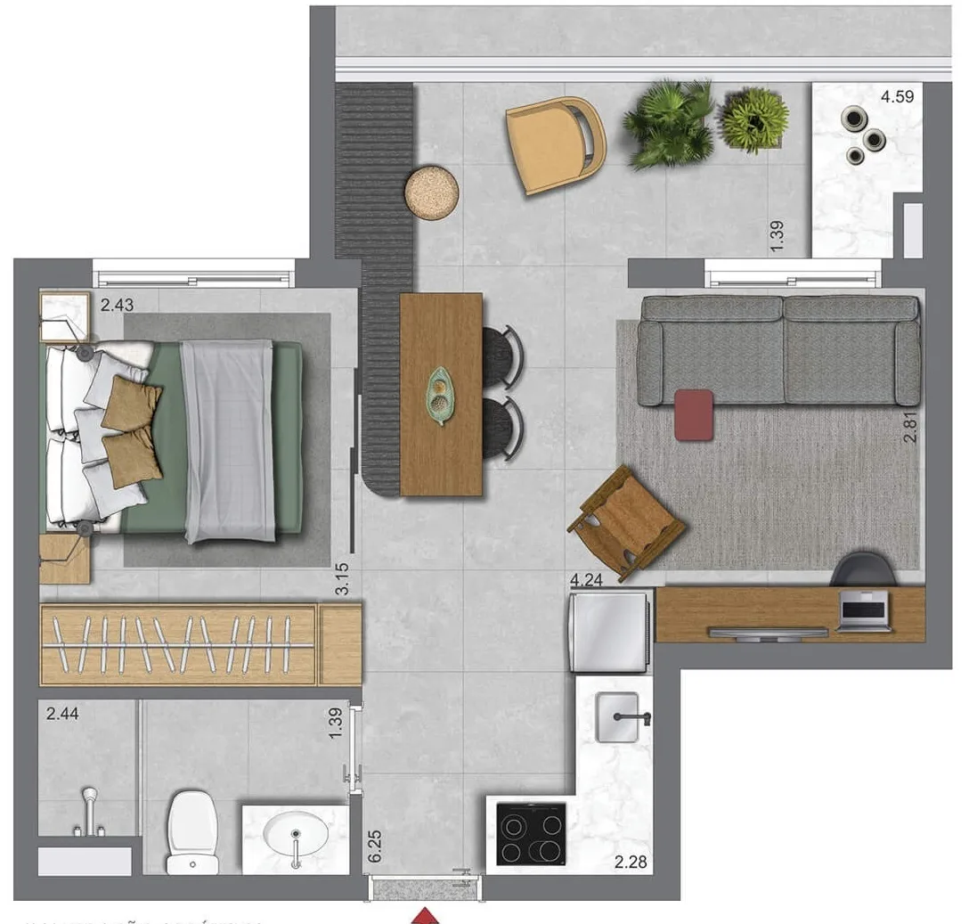 Planta do La Vida Estilo Barroco em Brooklin — 1 dormitório, 41 m²