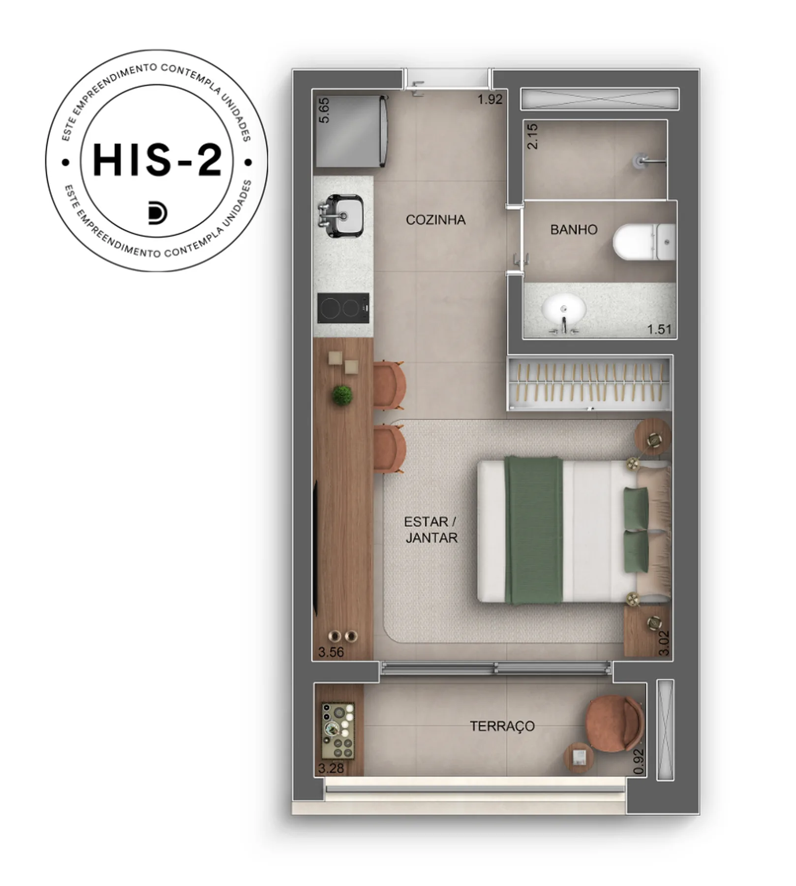 Planta do Landmark Santa Cruz em Ipiranga — studio de 27 m²