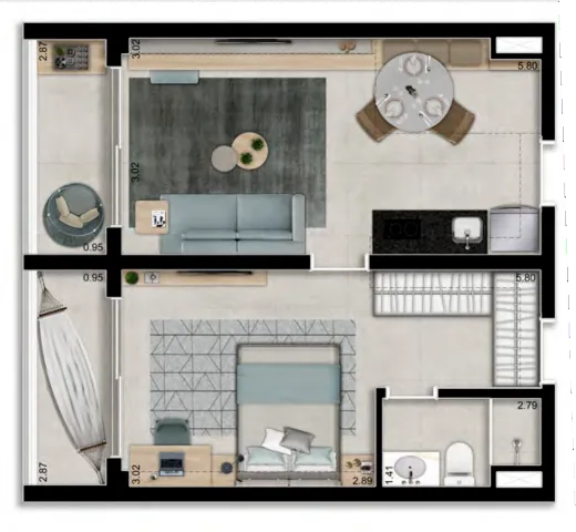 Planta do Lasar Chácara Klabin Versatile em Chácara Klabin — studio de 46 m²