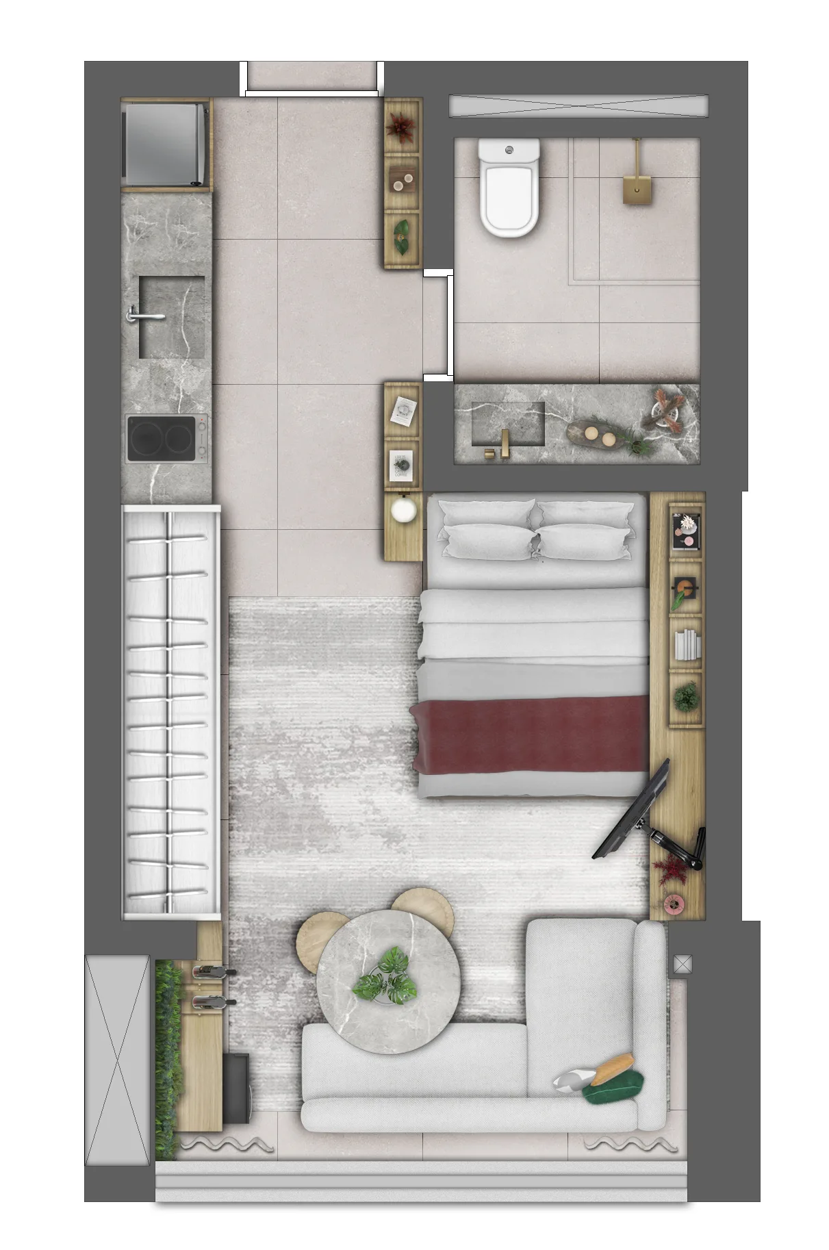 Planta do Latitude Campo Belo Studios em Campo Belo — studio de 26,4 m²