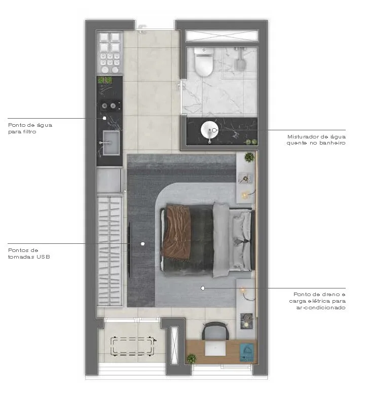 Planta do Led Madá em Vila Madalena — 1 dormitório – 26 m² Studio
