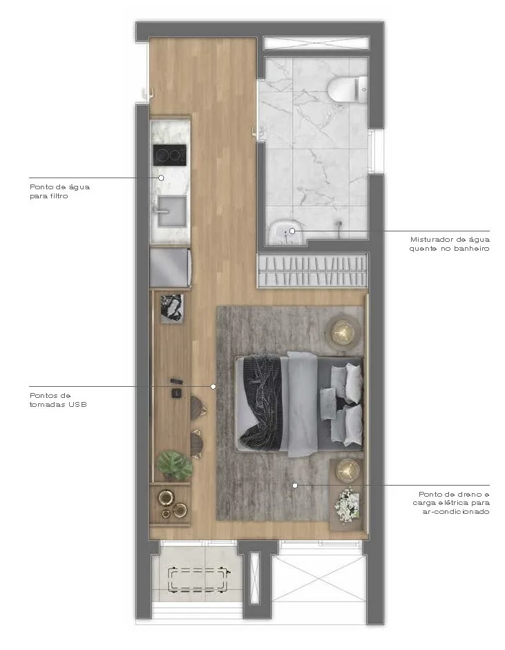 Planta do Led Madá em Vila Madalena — 1 dormitório – 32 m² Studio
