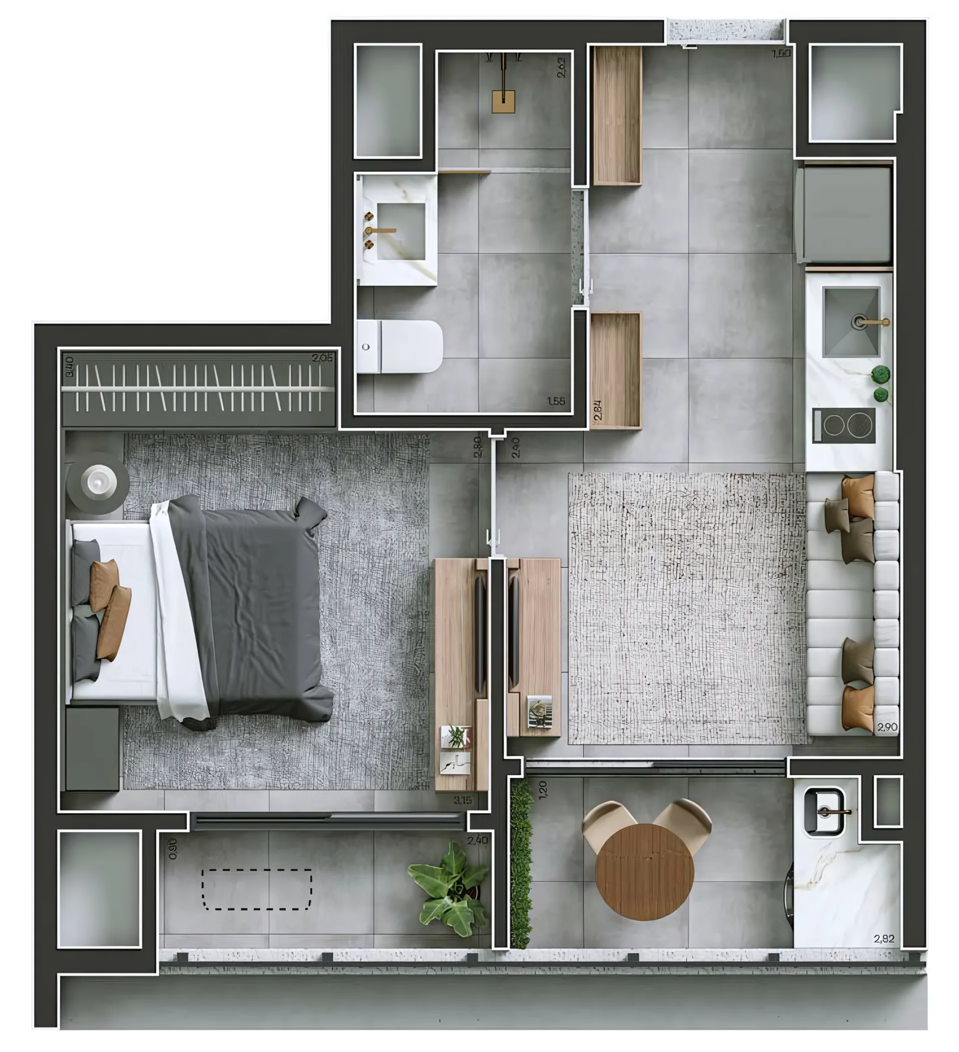 Planta do Legí Perdizes em Perdizes — 1 dormitório – 39 m²