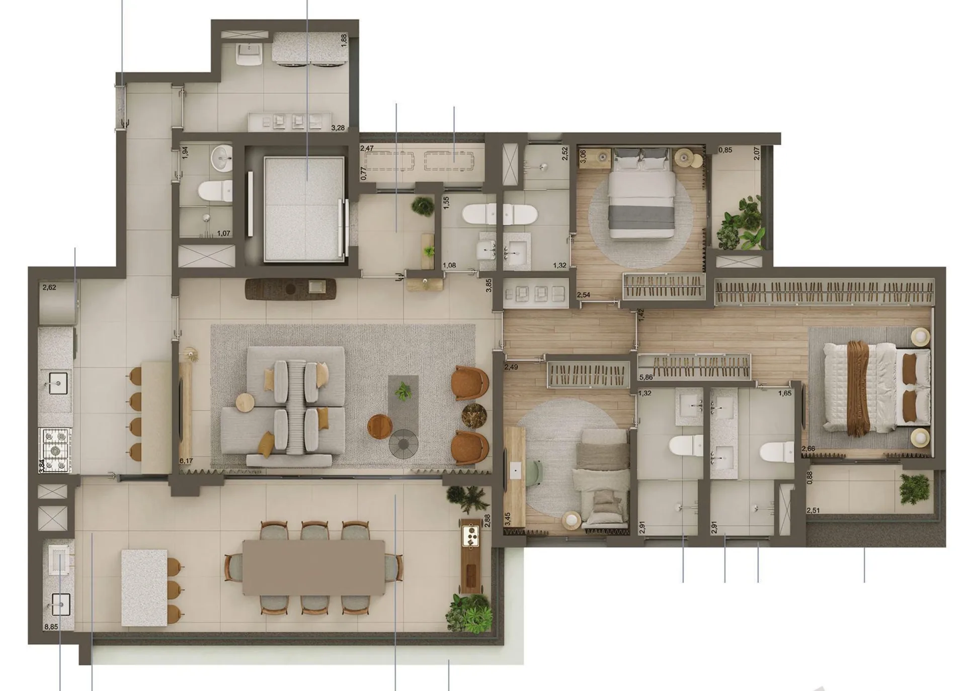 Planta do Helbor Lens Moema em Moema — 3 dormitórios – 157 m²