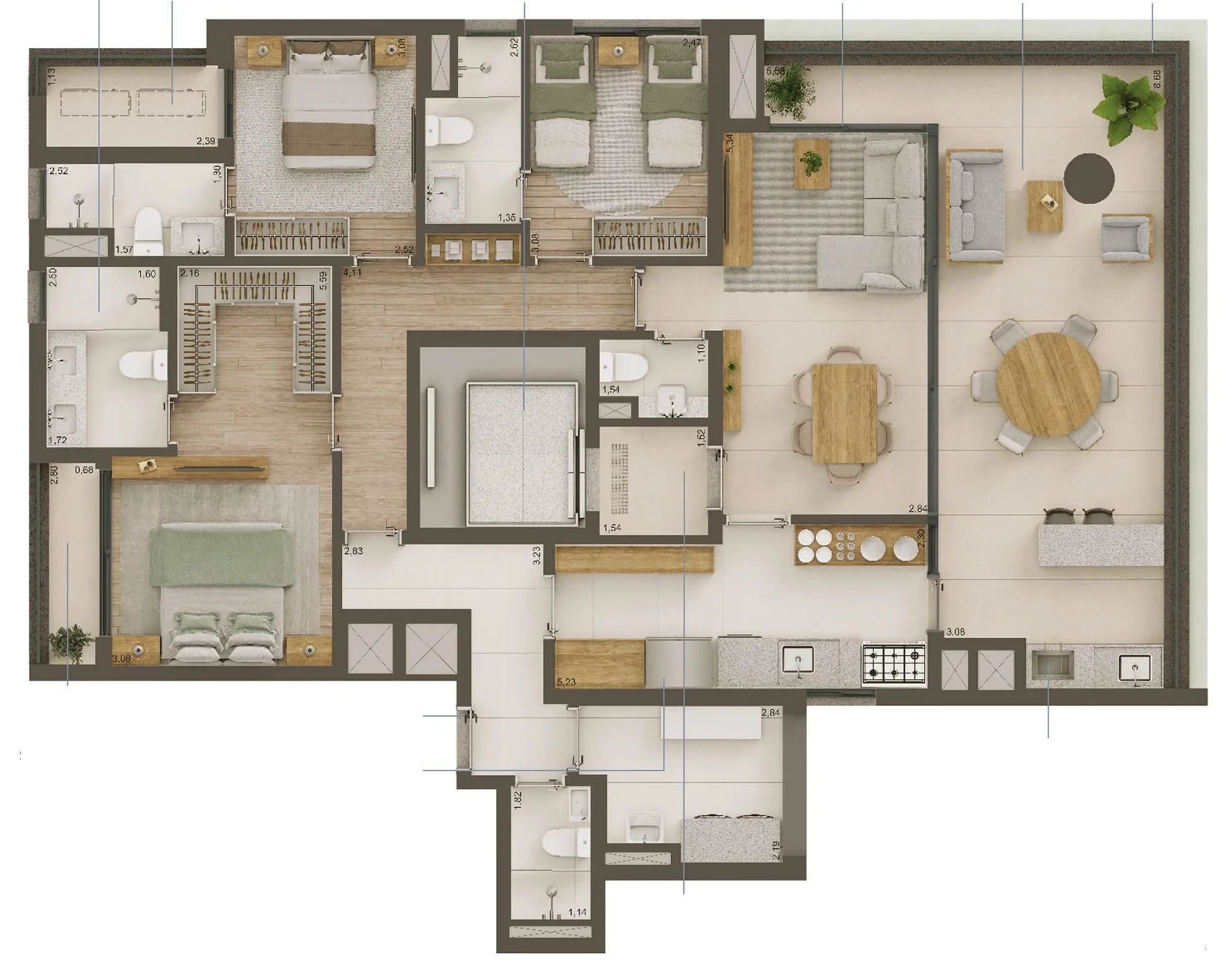 Planta do Helbor Lens Moema em Moema — 3 dormitórios – 157 m²