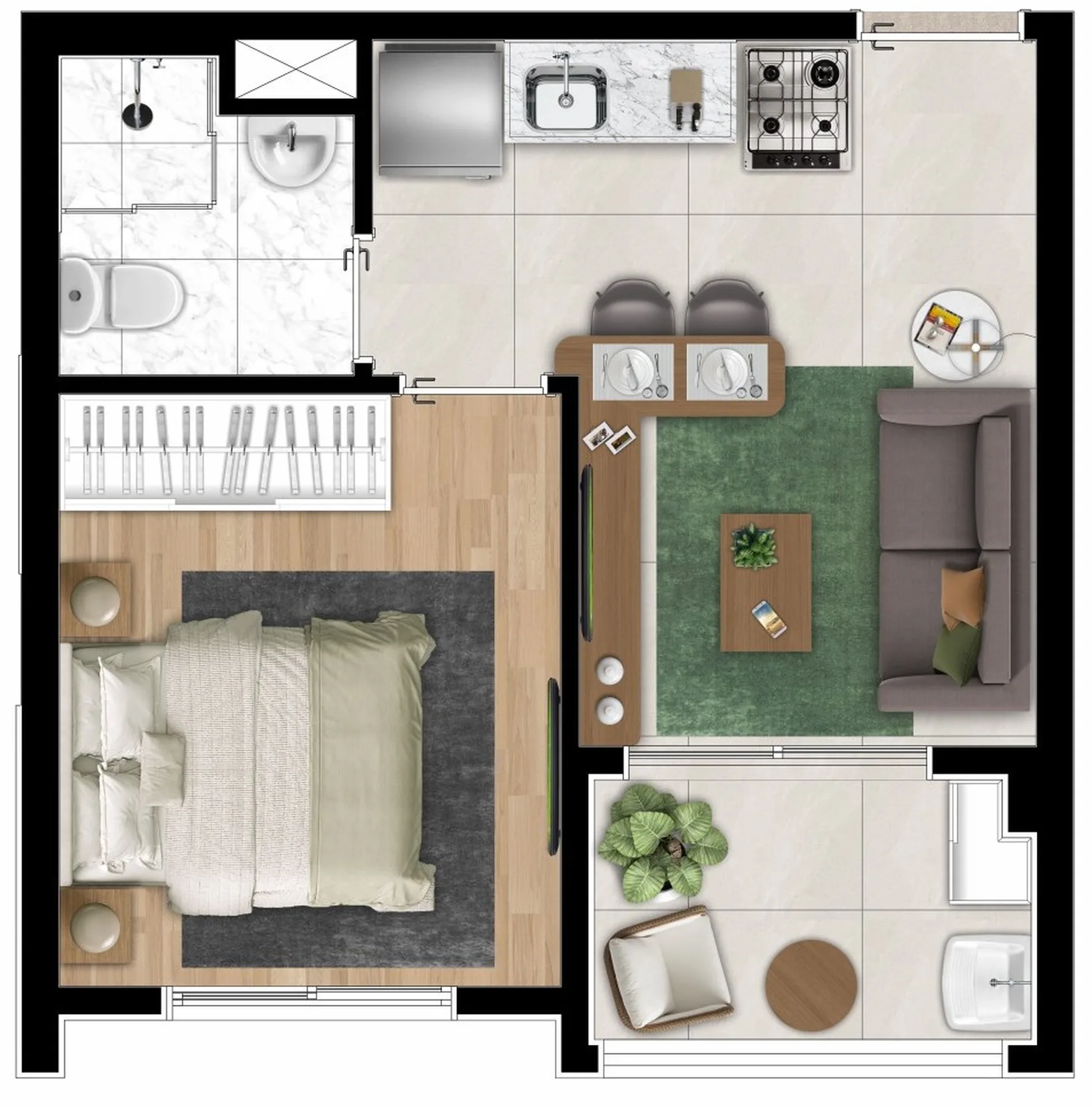 Planta do Lev Perus em Perus — 1 dormitório, 28,33 m²