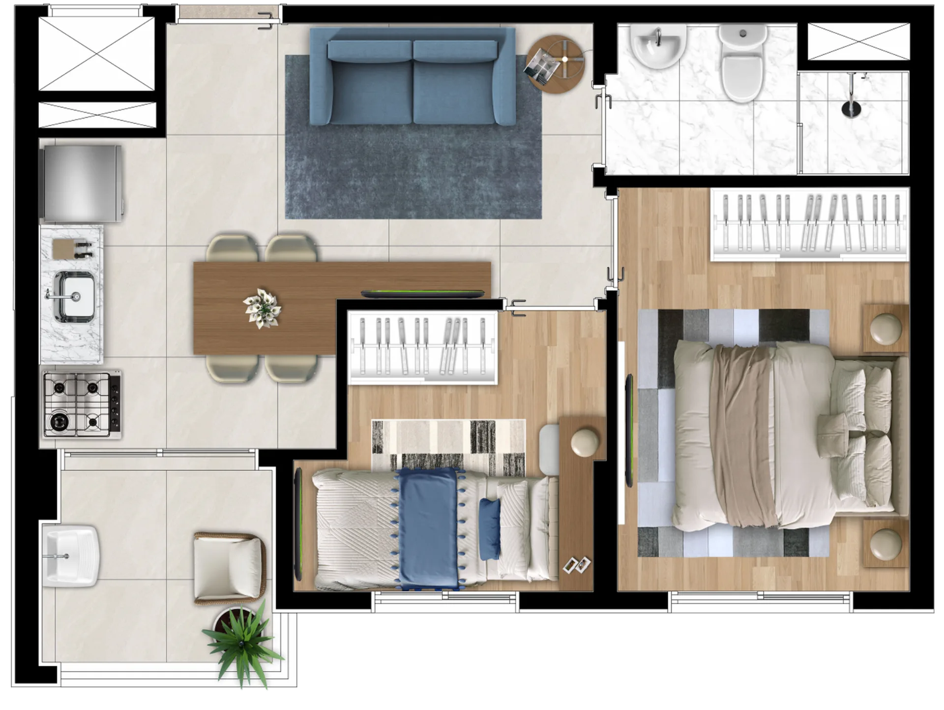 Planta do Lev Perus em Perus — 2 dormitórios, 35,86 m²