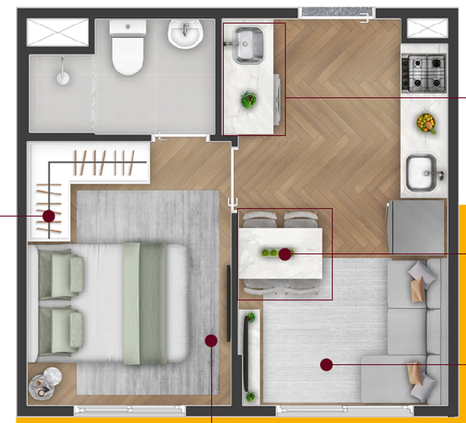 Planta do Líber Jaçanã em Jaçanã — 1 dormitório, 24,35 m²