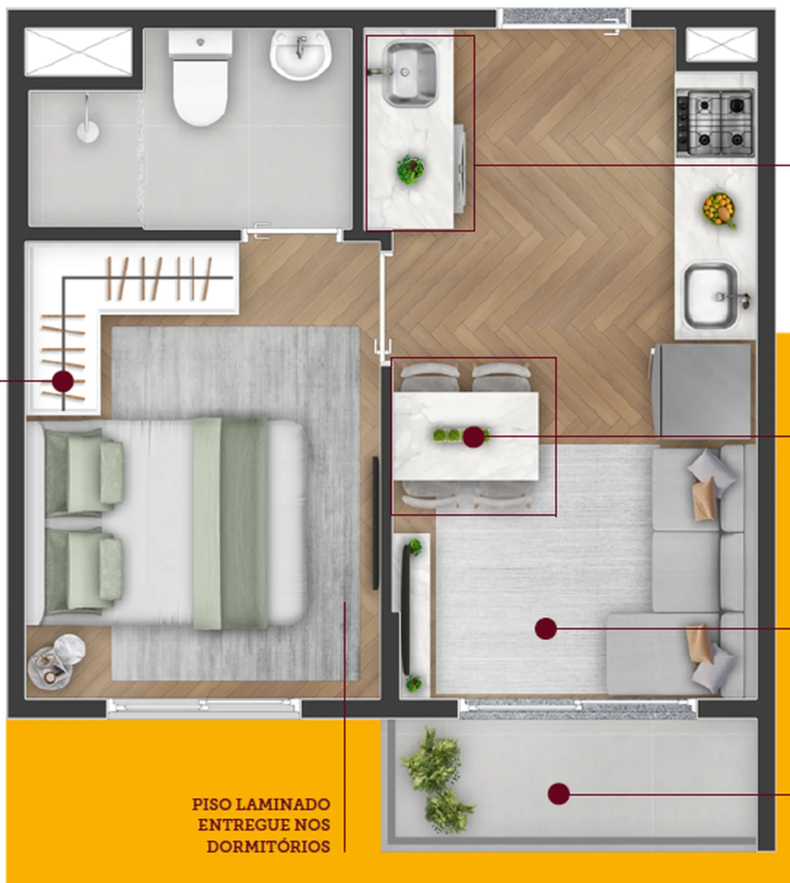 Planta do Líber Jaçanã em Jaçanã — 1 dormitório, 26,77 m²
