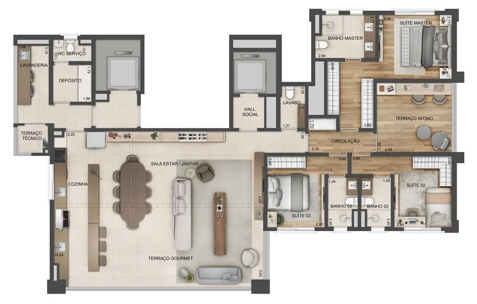 Planta do Lindenberg Guarará em Jardim Paulista — 3 dormitórios – 201,22 m²