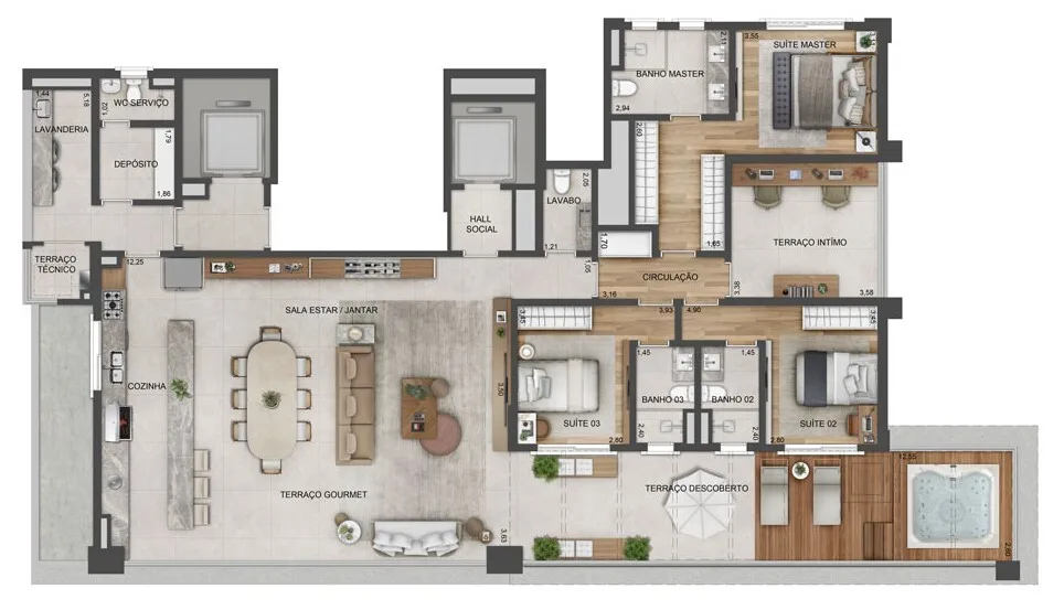 Planta do Lindenberg Guarará em Jardim Paulista — 3 dormitórios – 237,5 m² Garden