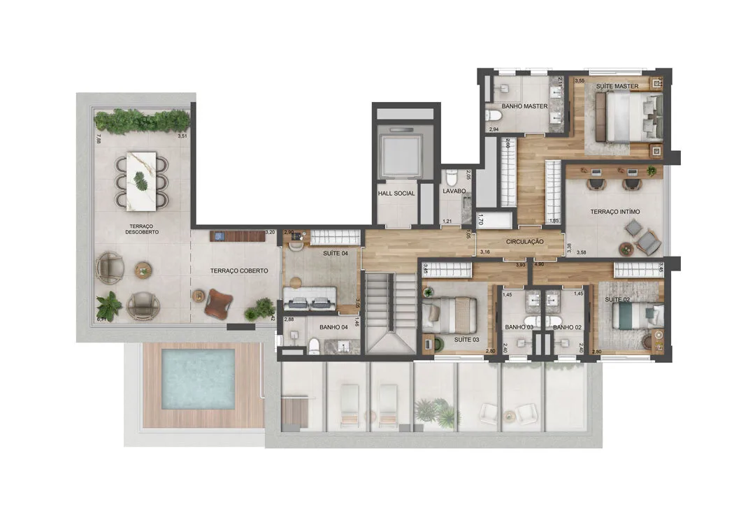 Planta do Lindenberg Guarará em Jardim Paulista — 4 dormitórios – 381,51 m² Cobertura
