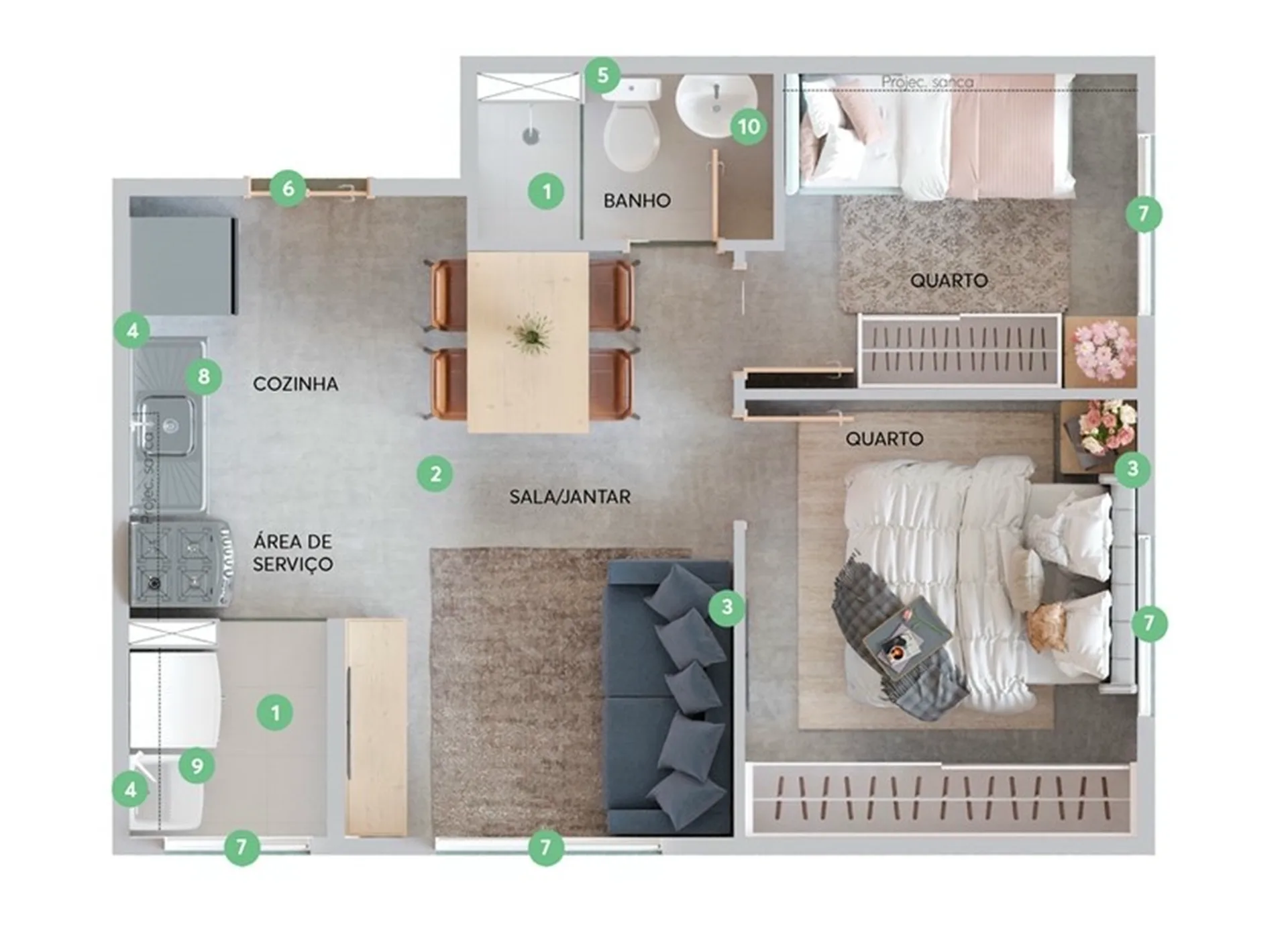 Planta do Liviero - Fase 3 em Sacomã — 2 dormitórios, 34,07 m²