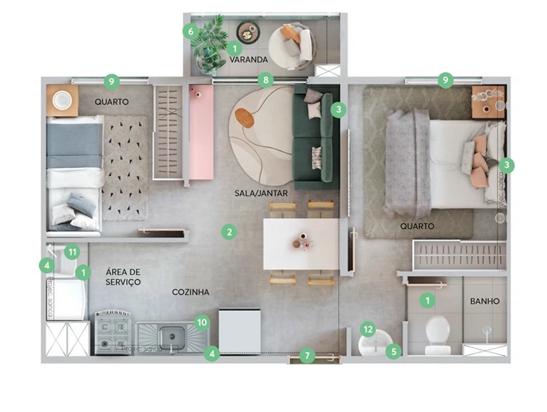 Planta do Liviero - Fase 3 em Sacomã — 2 dormitórios, 34,98 m²