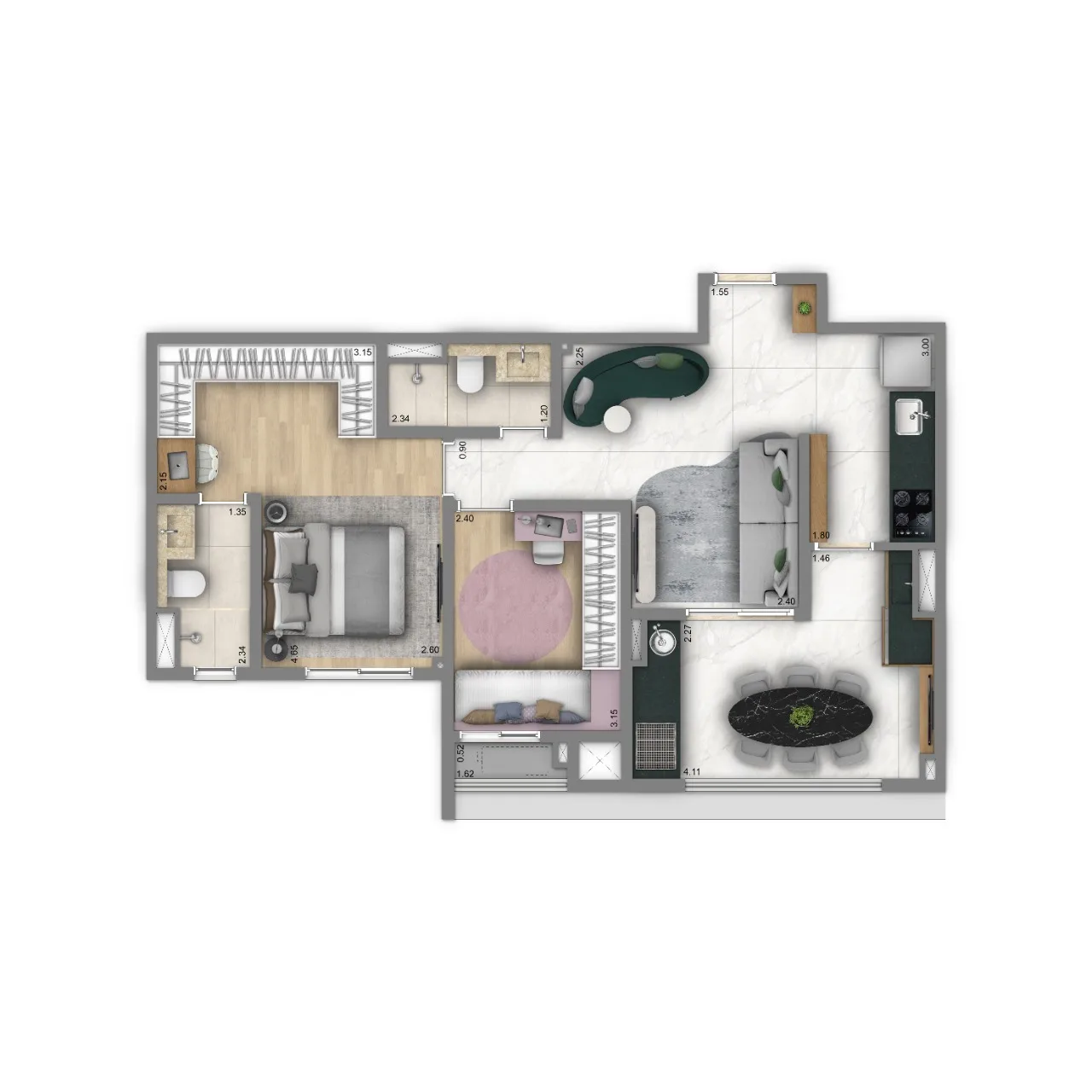 Planta do Living Duett Mooca em Mooca — 2 dormitórios – 68 m²