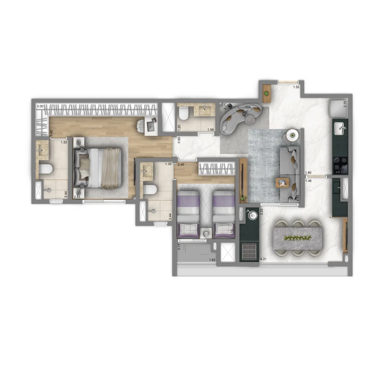 Planta do Living Duett Mooca em Mooca — 2 dormitórios – 74 m²