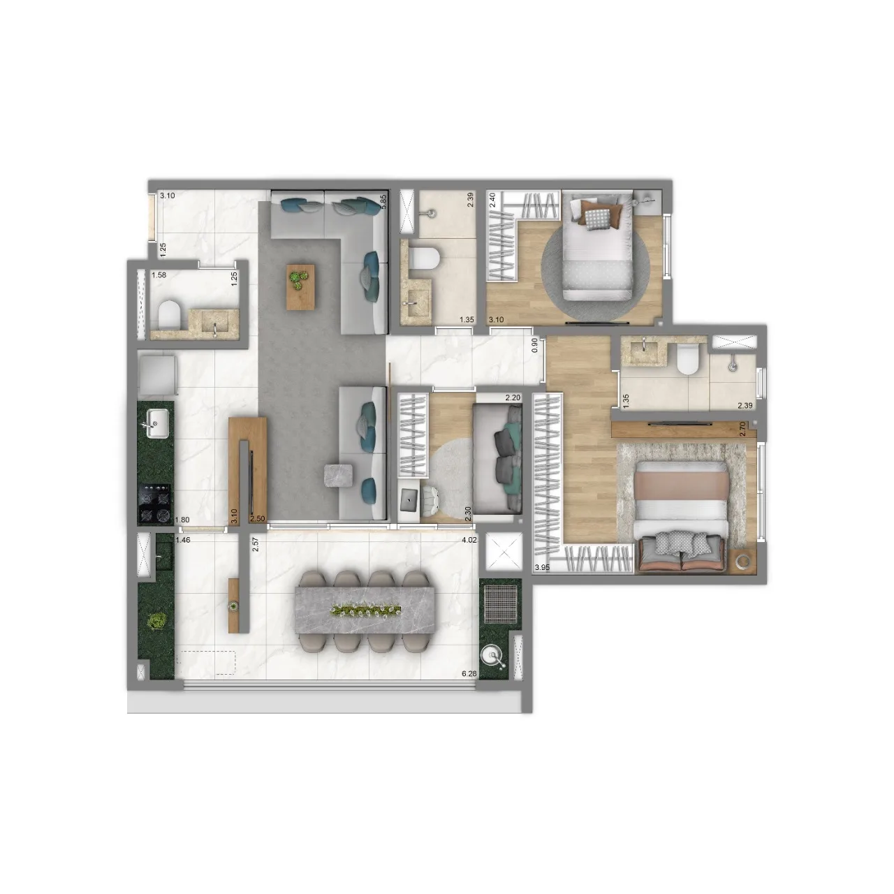 Planta do Living Duett Mooca em Mooca — 3 dormitórios – 84 m²