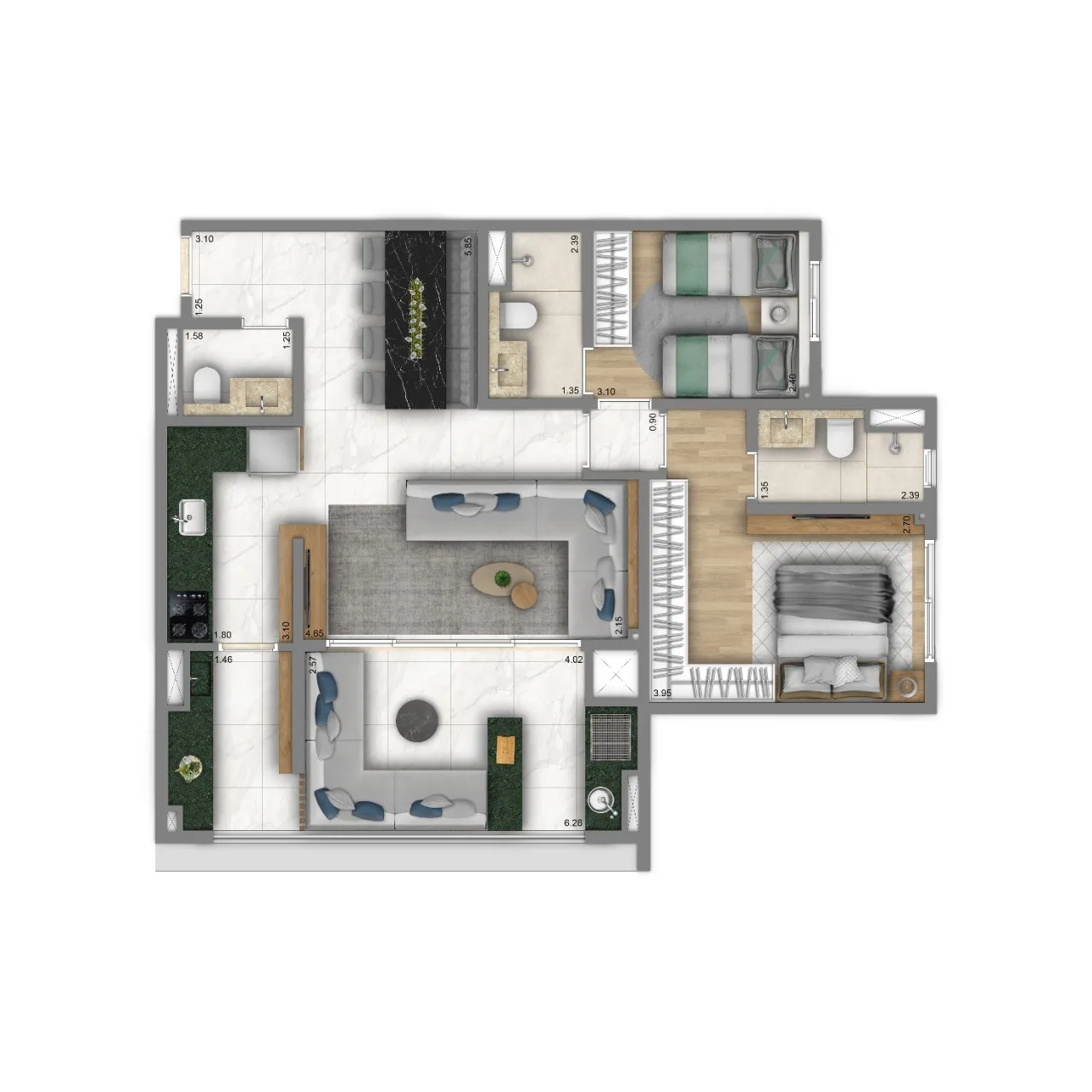 Planta do Living Duett Mooca em Mooca — 2 dormitórios – 84 m²