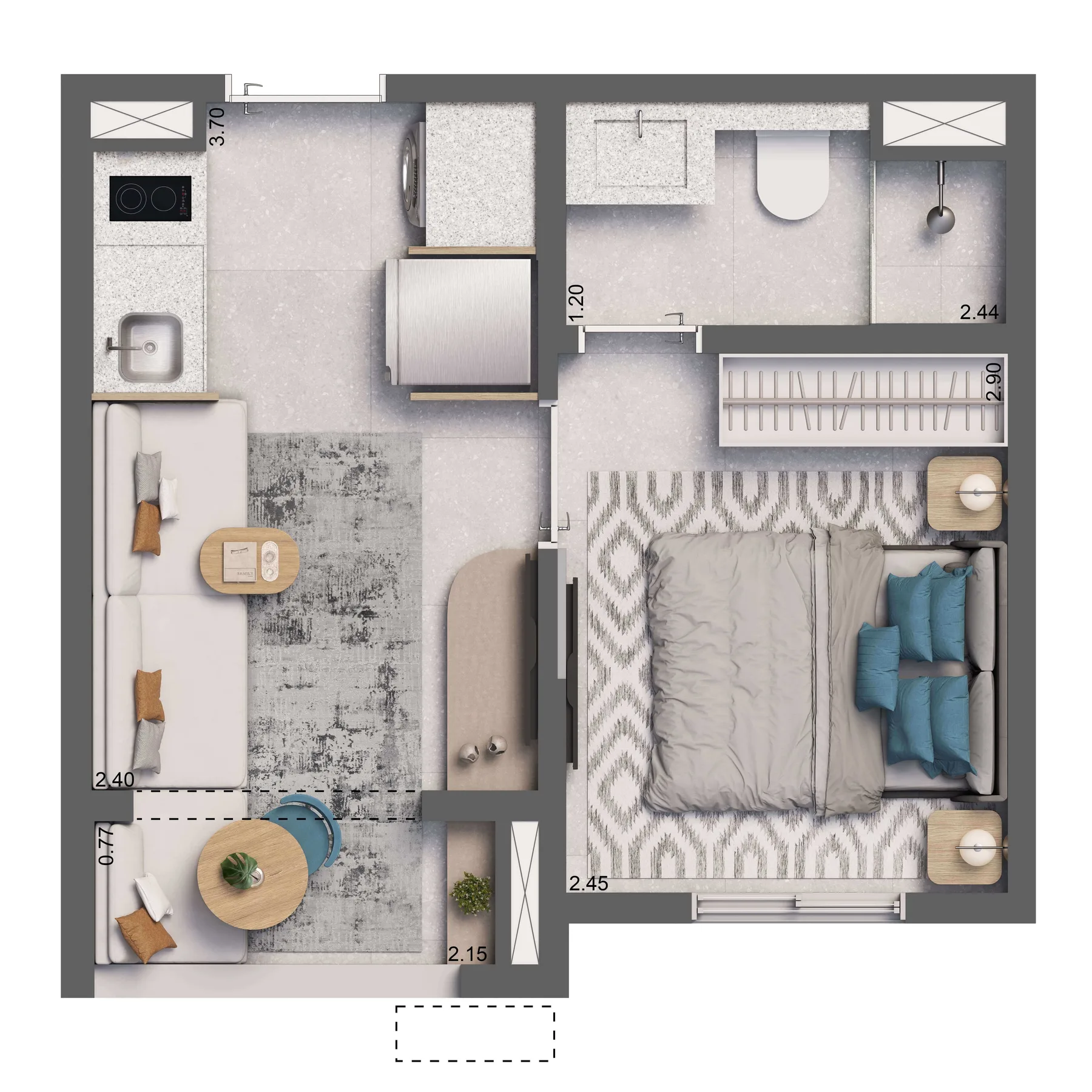 Planta do Living Full Eldorado em Pinheiros — 1 dormitório, 24 m² (opção)
