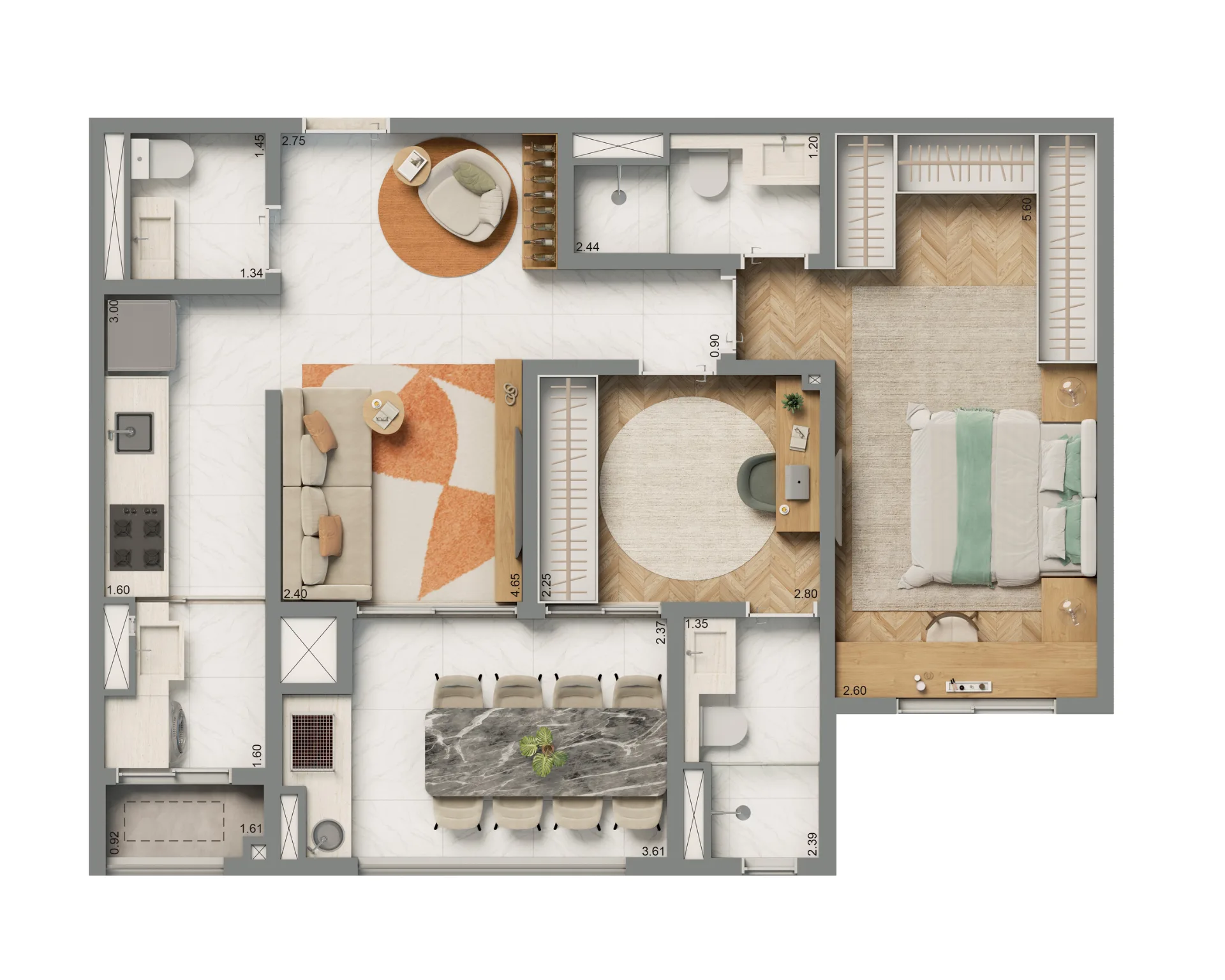 Planta do Living Grand Exclusive Tucuruvi em Tucuruvi — 2 dormitórios, 69 m²