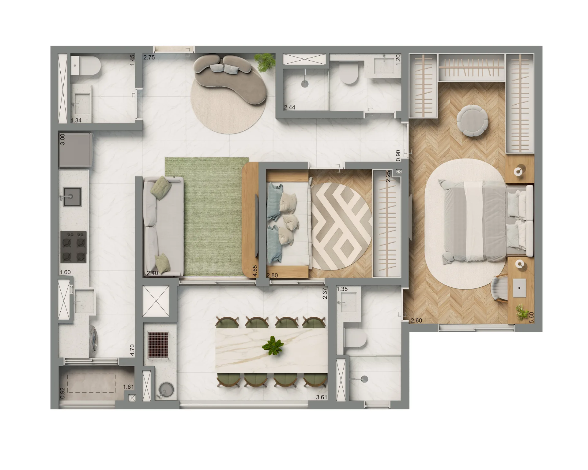 Planta do Living Grand Exclusive Tucuruvi em Tucuruvi — 2 dormitórios, 69 m² (opção)