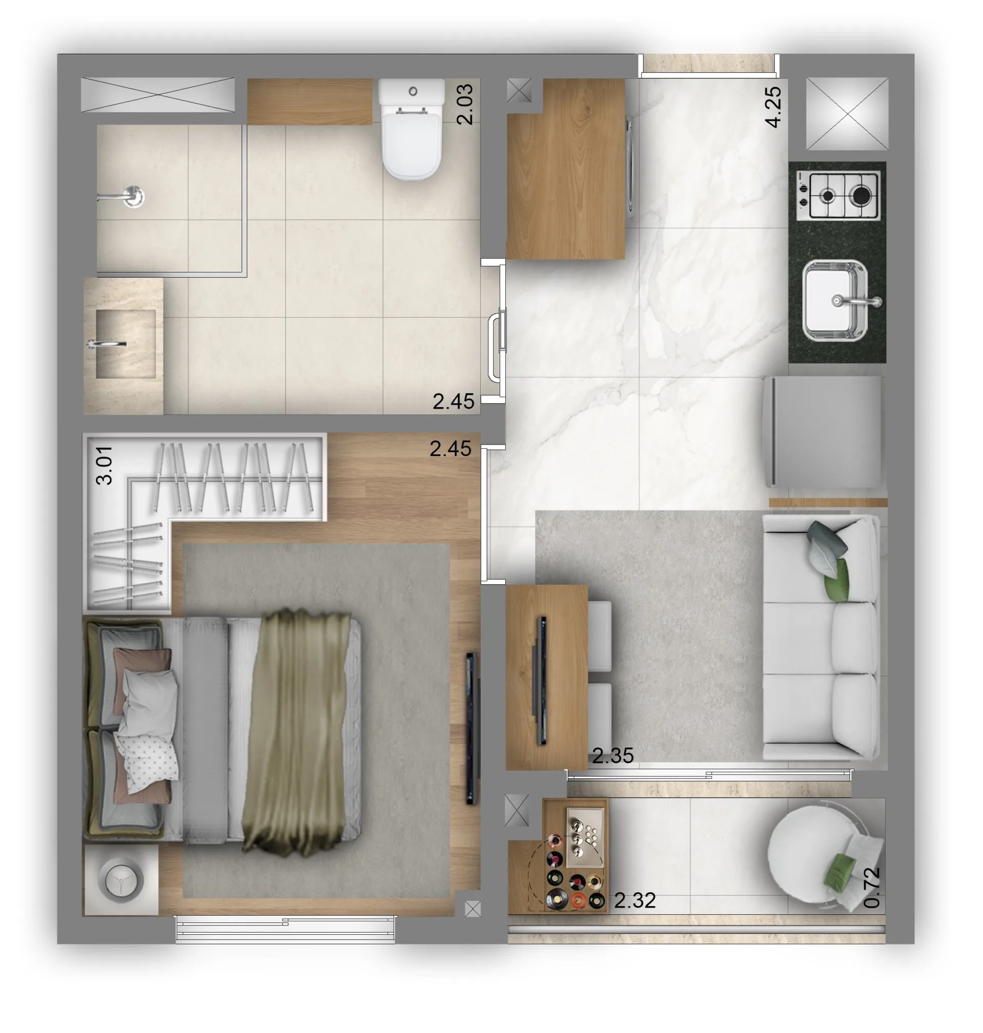Planta do Living In Nova Klabin — 1 dormitório – 27 m²