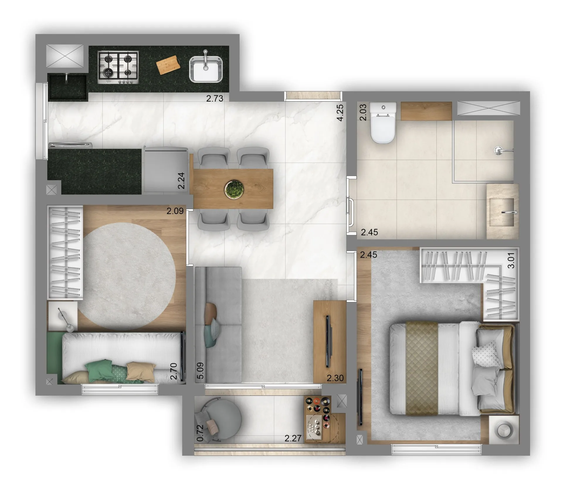Planta do Living In Nova Klabin — 2 dormitórios – 37 m²