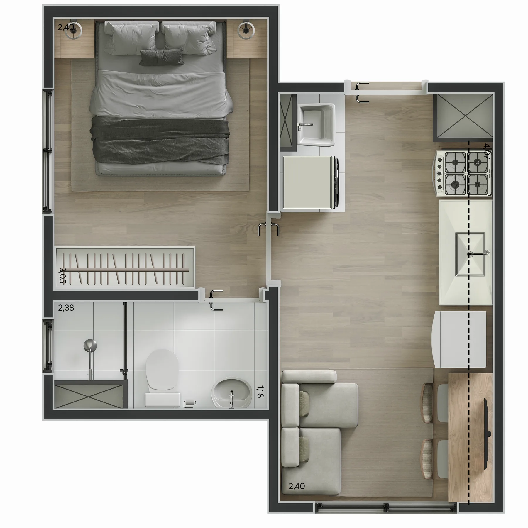 Planta do Livus Cupecê em Cupecê — 1 dormitório, 24,52 m²