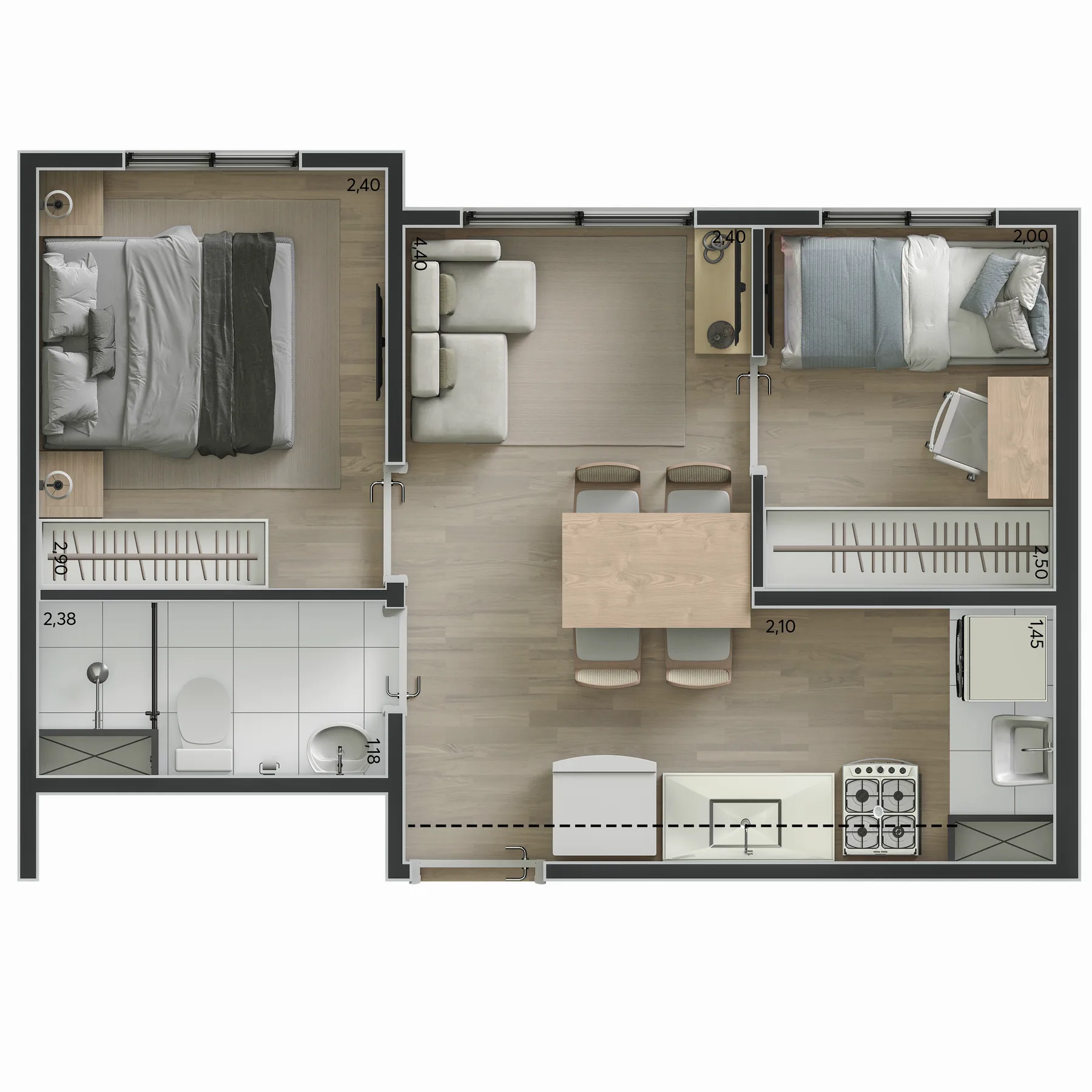 Planta do Livus Cupecê em Cupecê — 2 dormitórios, 33,22 m²