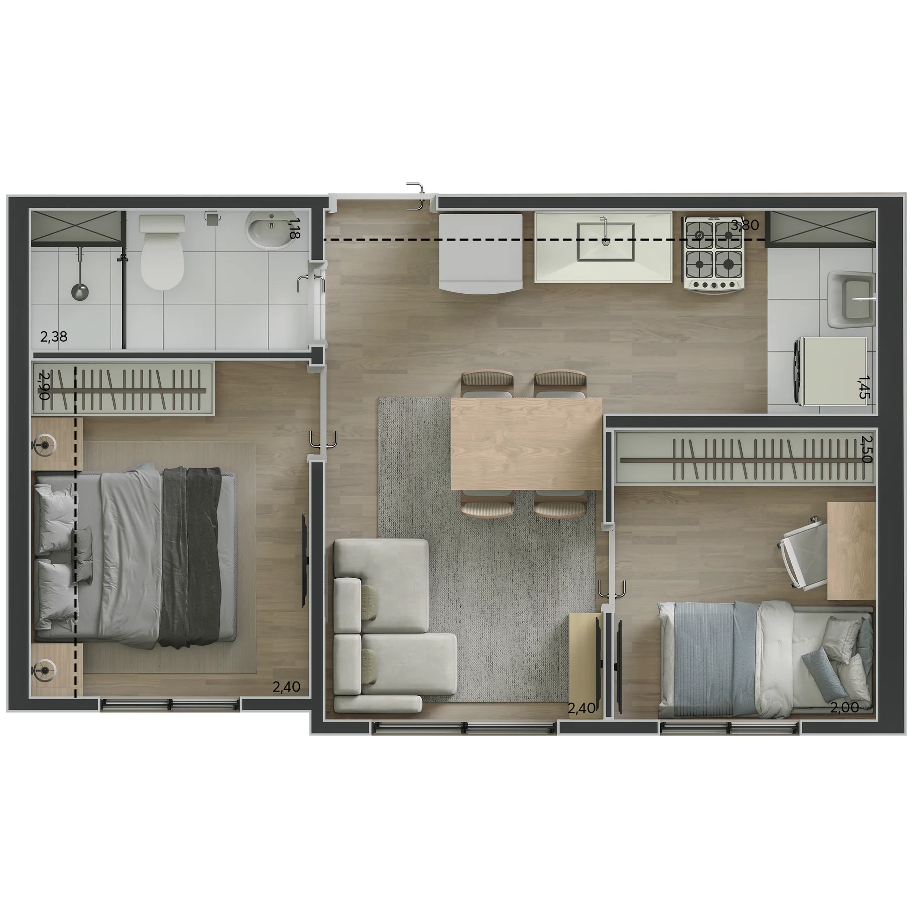 Planta do Livus Cupecê em Cupecê — 2 dormitórios, 33,38 m²
