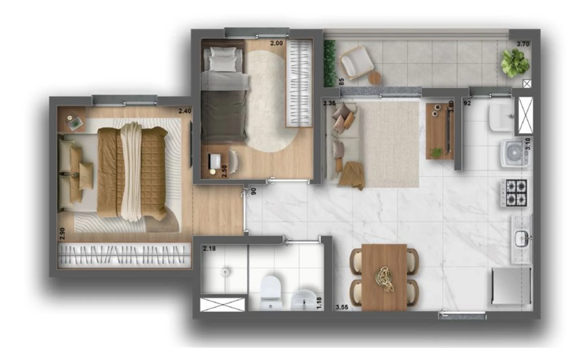 Planta do Livus Essencial Patriarca em Cidade Patriarca — 2 dormitórios, 40 m²